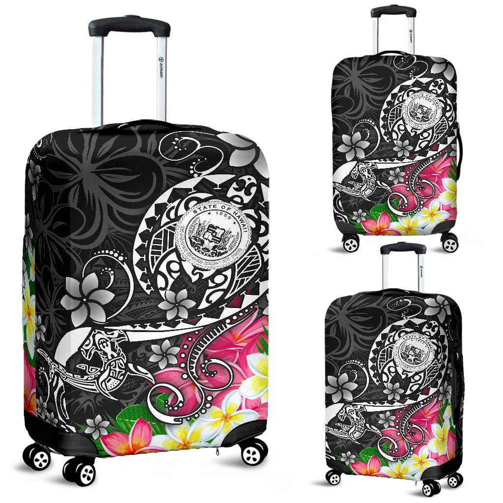 Hawaii Polynesian Luggage Covers - Hawaii Seal With Turtle Plumeria (Black) - Polynesian Pride