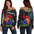 Cook Islands Women's Off Shoulder Sweater - Polynesian Hibiscus Pattern Black - Polynesian Pride