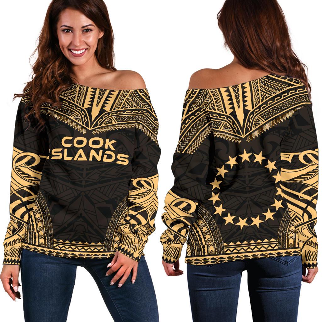 Cook Islands Polynesian Chief Women's Off Shoulder Sweater - Gold Version Gold - Polynesian Pride