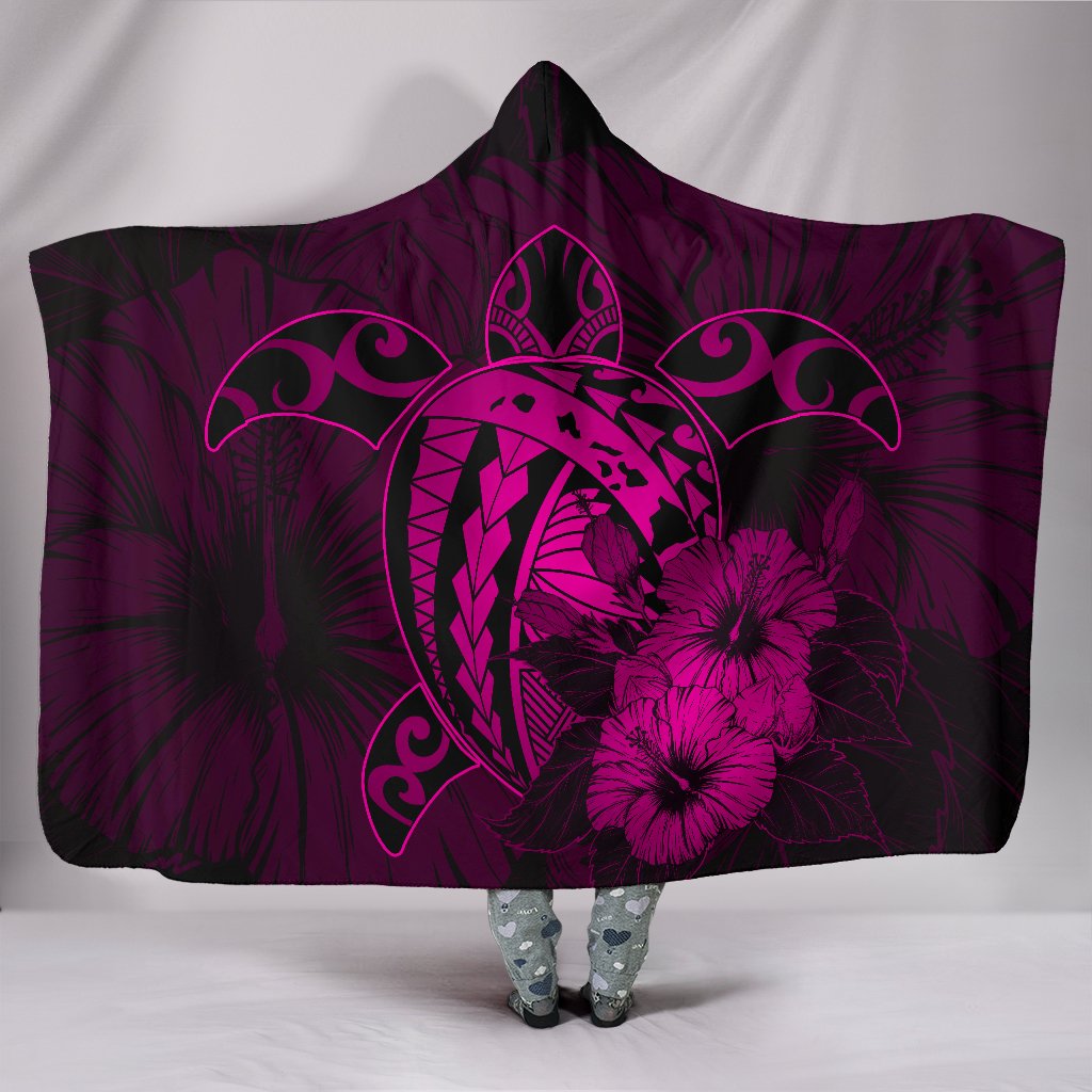 Hawaii Hibiscus Hooded Blanket - Harold Turtle - Pink Hooded Blanket Pink - Polynesian Pride