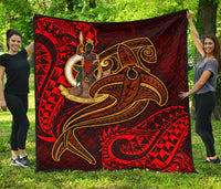 Vanuatu Polynesian Premium Quilt - Red Shark Polynesian Tattoo - Polynesian Pride