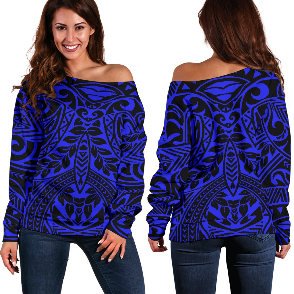 Polynesian Women's Off Shoulder Sweater 17 Blue - Polynesian Pride