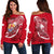 Tahiti Women'S Off Shoulder Sweater Shark Coat Of Arms Red - Polynesian Pride