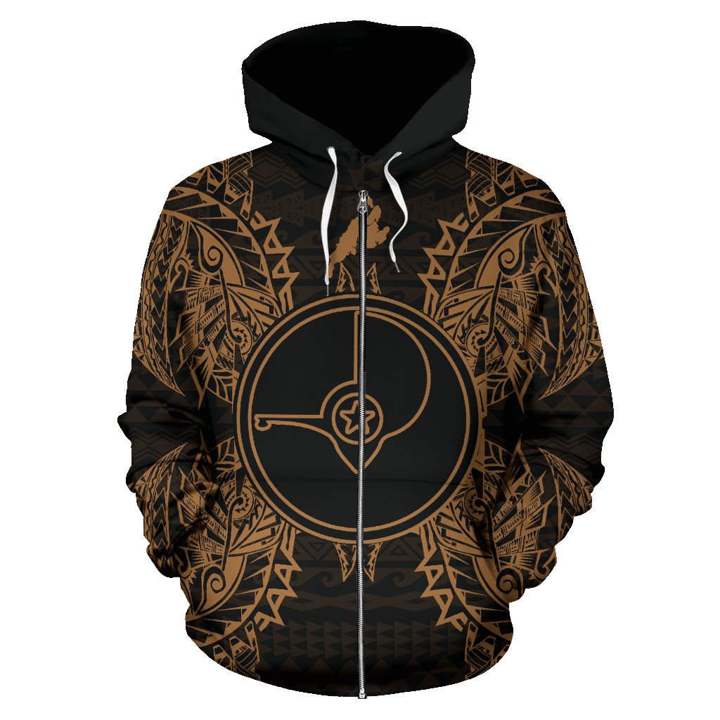 Yap Polynesian All Over Zip up Hoodie Map Gold - Polynesian Pride