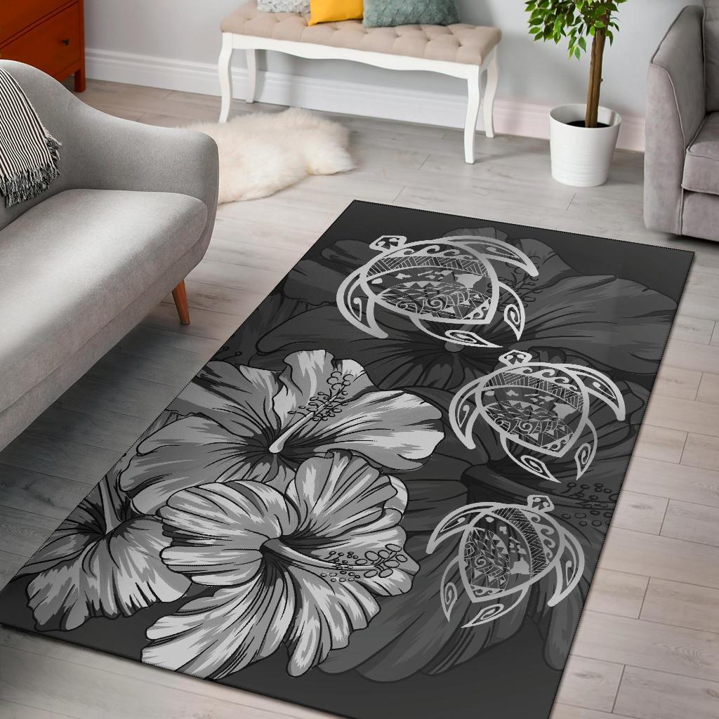 Hawaiian Map Hibiscus Flowers Vintage Polynesian Rug AH Rug White - Polynesian Pride