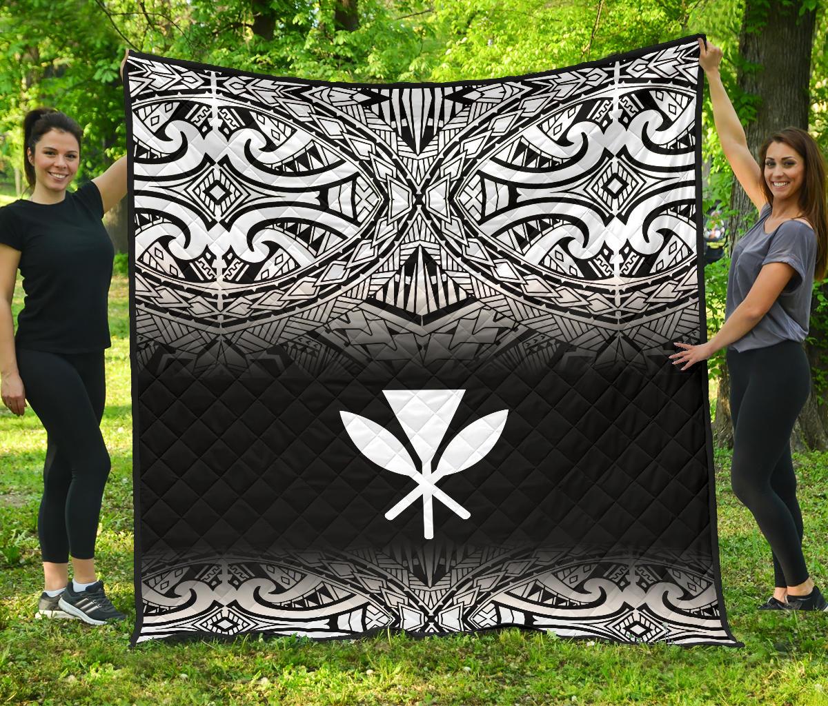 Hawaii Premium Quilt - White Kanaka Maoli Polynesian Tattoo & Black Frog - Polynesian Pride