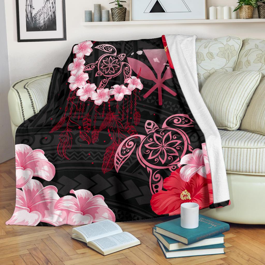 Hawaii Dream Catcher Turtle Hibiscus Plumeria Polynesian - Premium Blanket AH White - Polynesian Pride