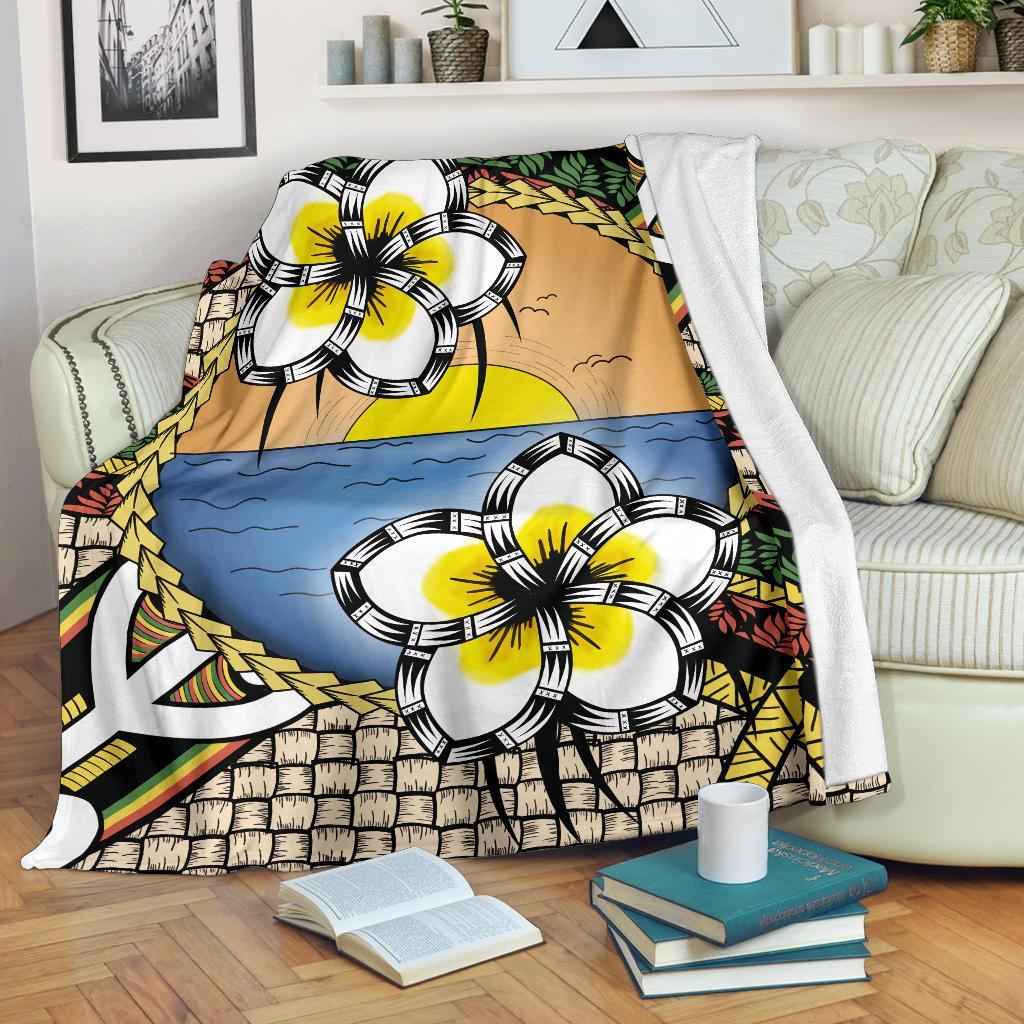 Hawaii Plumeria Pattern Limited Premium Blanket White - Polynesian Pride