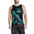 Vanuatu Polynesian Men Tank Top - Turtle With Blooming Hibiscus Tuquoise - Polynesian Pride