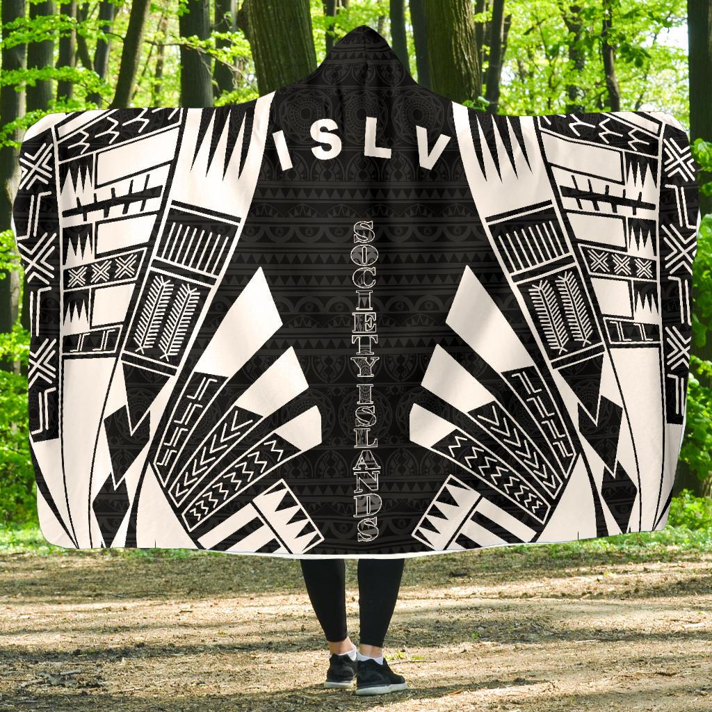 Society Islands Hooded Blanket - Polynesian Tattoo Black Hooded Blanket Black - Polynesian Pride