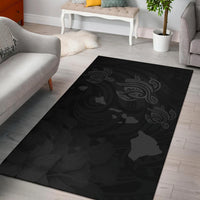Hawaii Turtle Hibiscus Map Polynesian Area Rug AH Rug Gray - Polynesian Pride