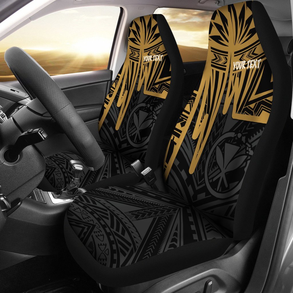 Hawaii Personalised Car Seat Covers - Kanaka Maoli With Polynesian Pattern In Heartbeat Style (Gold) Universal Fit Gold - Polynesian Pride