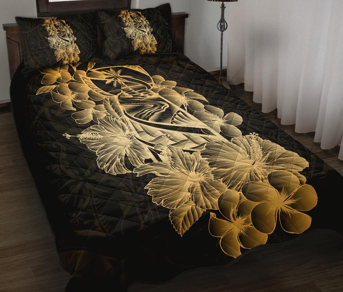 Guam Polynesian Quilt Bed Set - Gold Latte Stone Black - Polynesian Pride