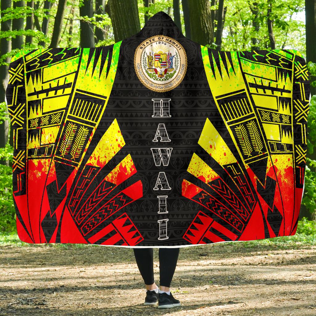 Hawaii Hooded Blanket - Polynesian Tattoo Reggae Hooded Blanket Reggae - Polynesian Pride