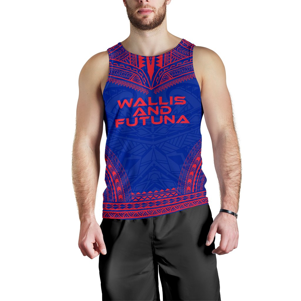 Wallis And Futuna Men's Tank Top - Polynesian Chief Flag Version Blue - Polynesian Pride