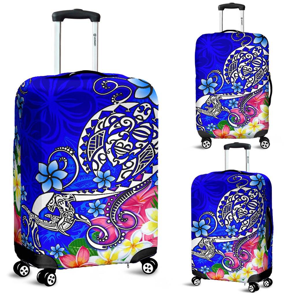Polynesian Luggage Covers - Turtle Plumeria Blue Color - Polynesian Pride