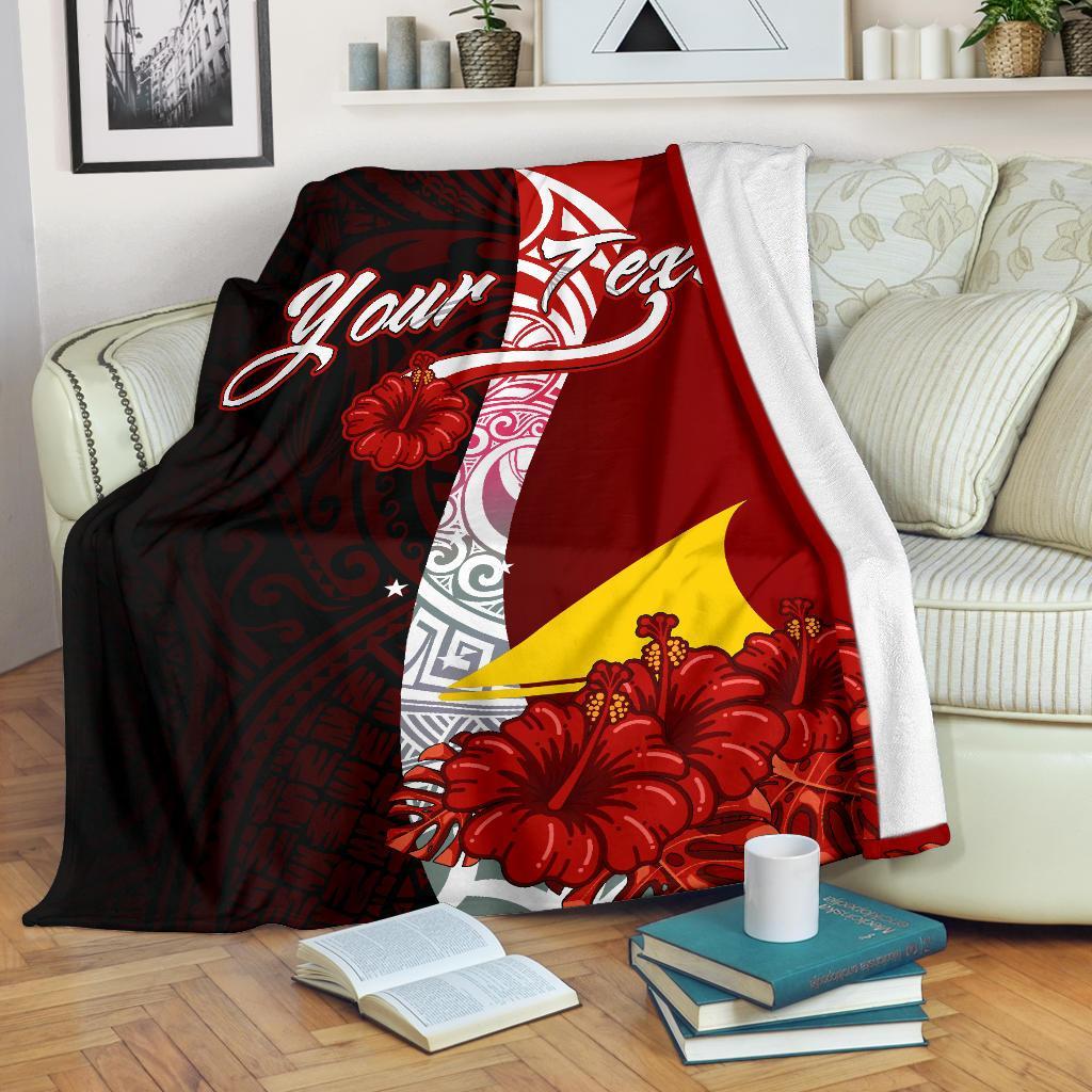 Tokelau Polynesian Custom Personalised Premium Blanket - Coat Of Arm With Hibiscus White - Polynesian Pride