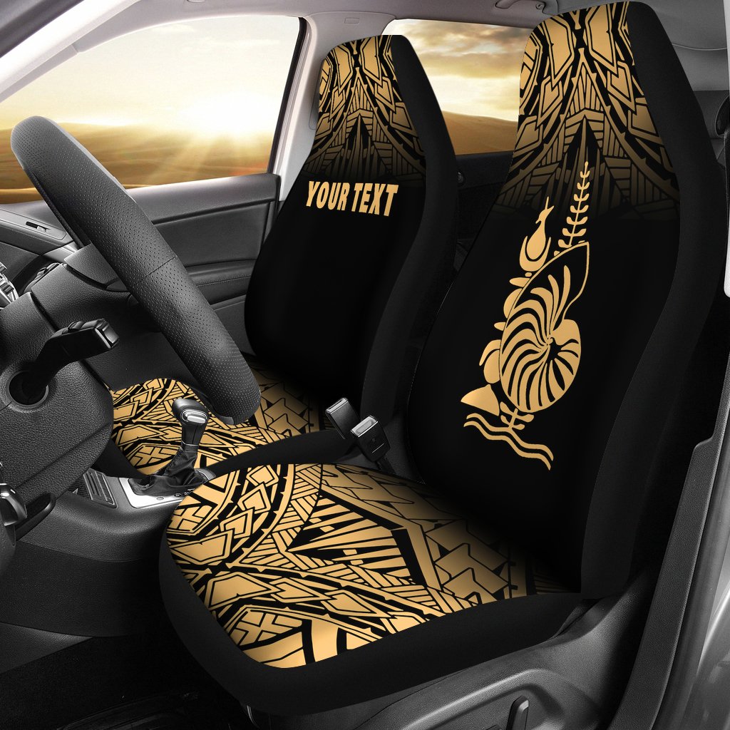 New Caledonia Custom Personalised Car Seat Covers - New Caledonia Coat Of Arms Polynesian Fog Gold Universal Fit Gold - Polynesian Pride