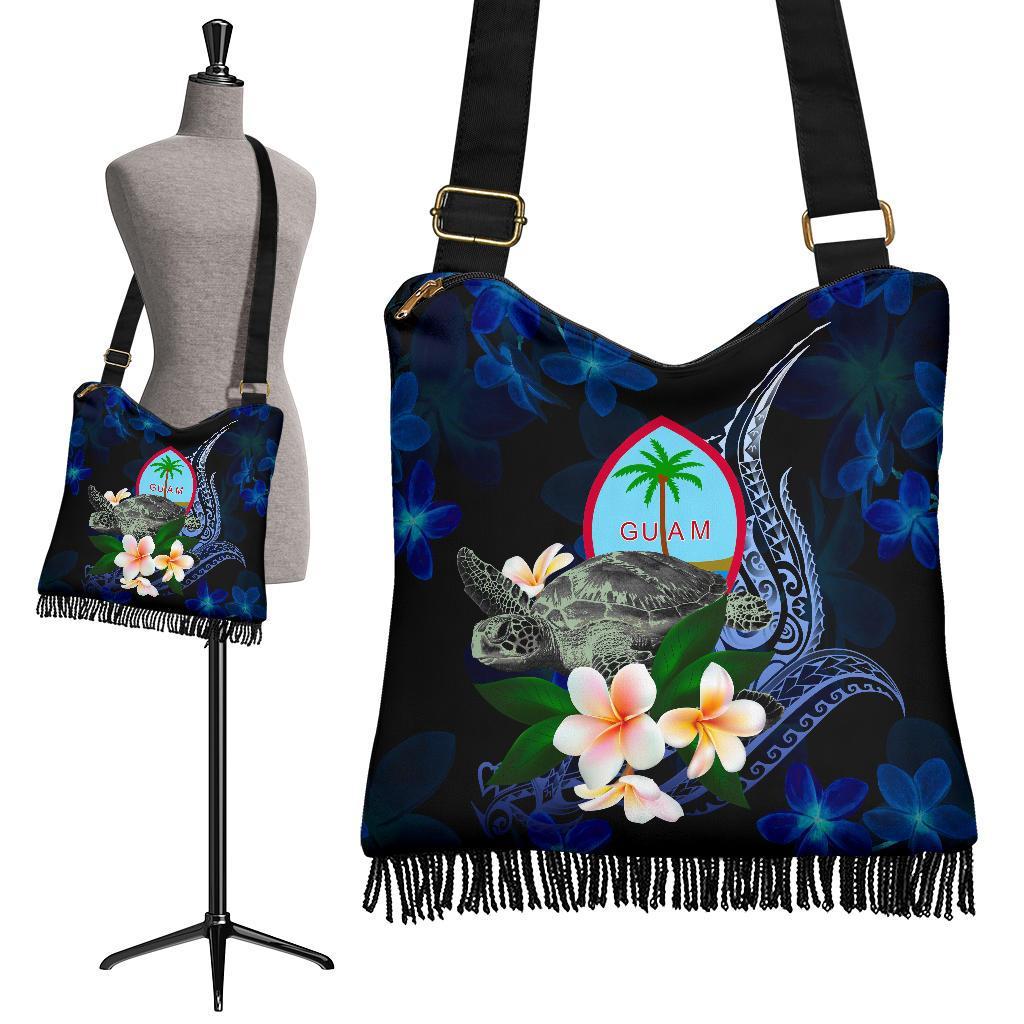 Guam Polynesian Boho Handbag - Turtle With Plumeria Flowers One Style One Size Blue - Polynesian Pride