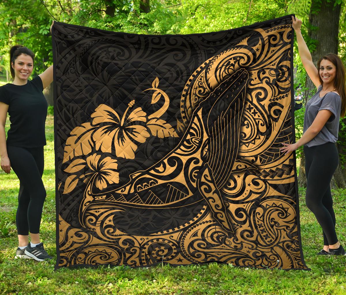 Polynesian Hawaii Premium Quilt - Polynesian Golden Humpback Whale - Polynesian Pride