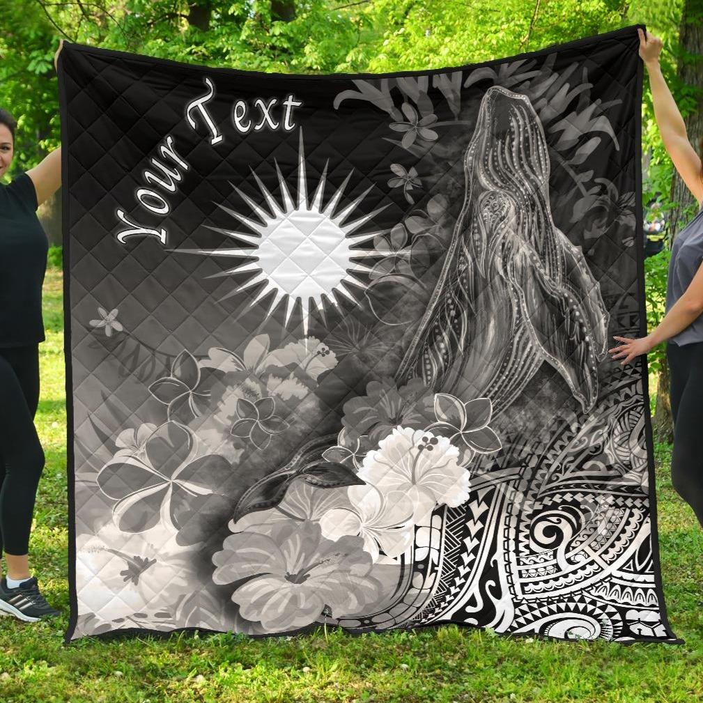 Marshall Islands Custom Personalised Premium Quilt - Humpback Whale with Tropical Flowers (White) - Polynesian Pride