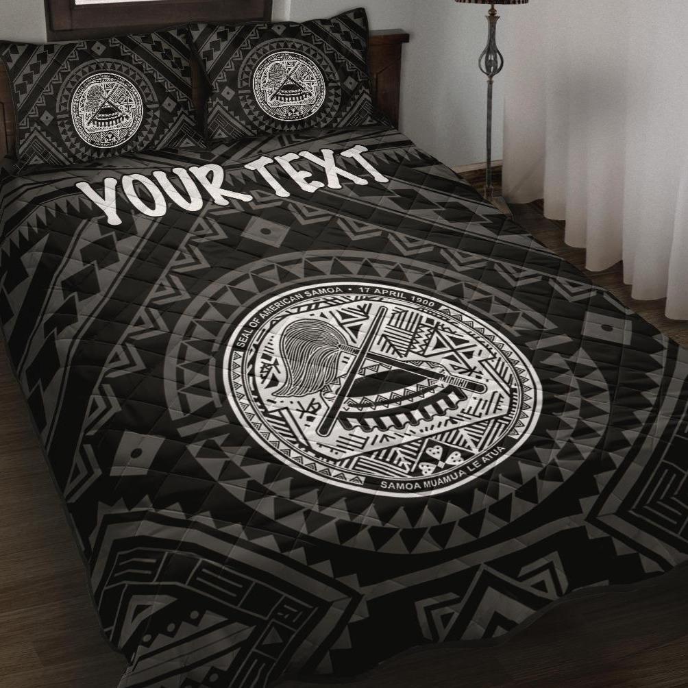 American Samoa Personalised Quilt Bed Set - Seal In Polynesian Tattoo Style ( Black) Black - Polynesian Pride