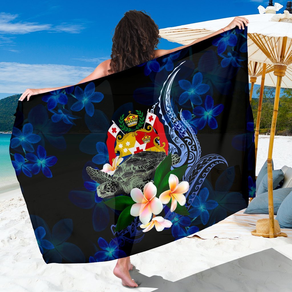 Tonga Polynesian Sarong - Turtle With Plumeria Flowers One Style One Size Blue - Polynesian Pride