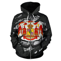 Polynesian Kanaka Maoli Royal Coat of Arms Hawaii Zip Hoodie Gray - Polynesian Pride