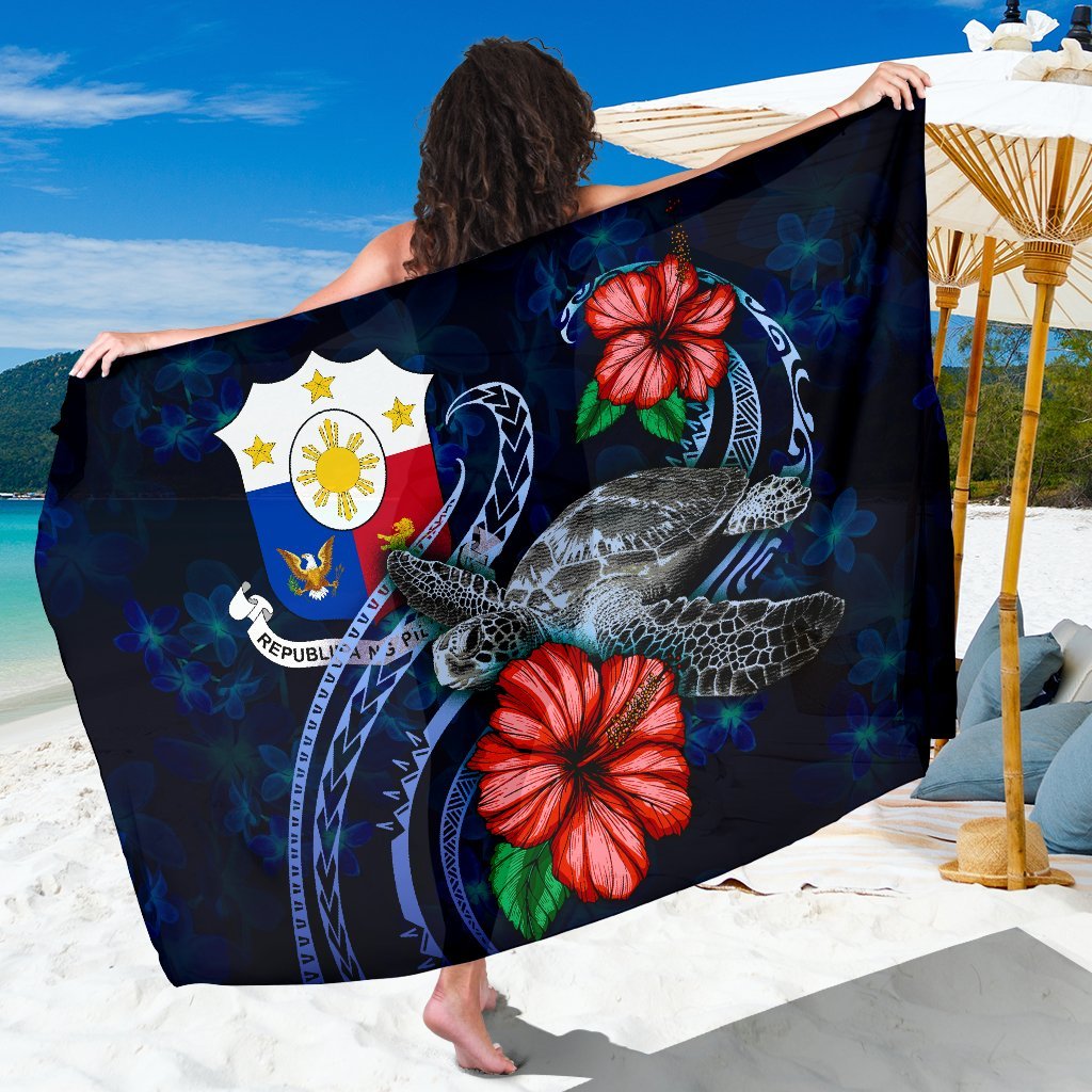 Philippines Polynesian Sarong - Blue Turtle Hibiscus One Style One Size Blue - Polynesian Pride