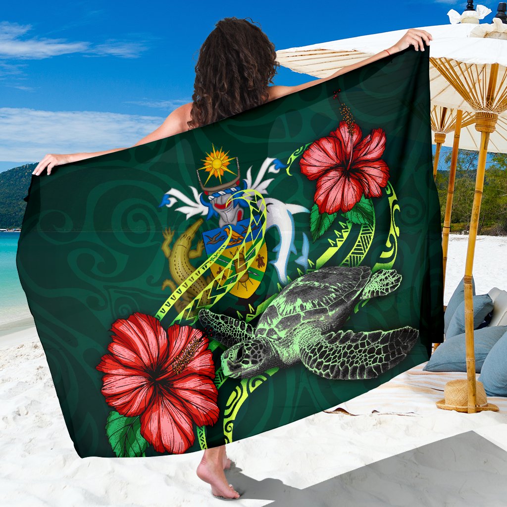 Solomon Islands Polynesian Sarong - Green Turtle Hibiscus Women One Size Green - Polynesian Pride