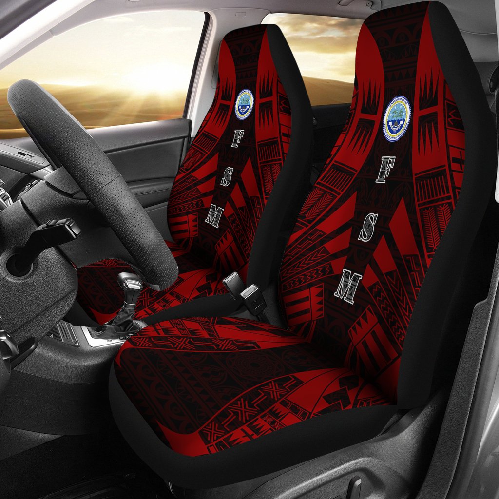 Federated States of Micronesia Car Seat Covers - F S M Seal Polynesian Tattoo Red Universal Fit Red - Polynesian Pride