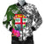 Fiji Men's Bomber Jacket White - Turtle Plumeria Banana Leaf White - Polynesian Pride