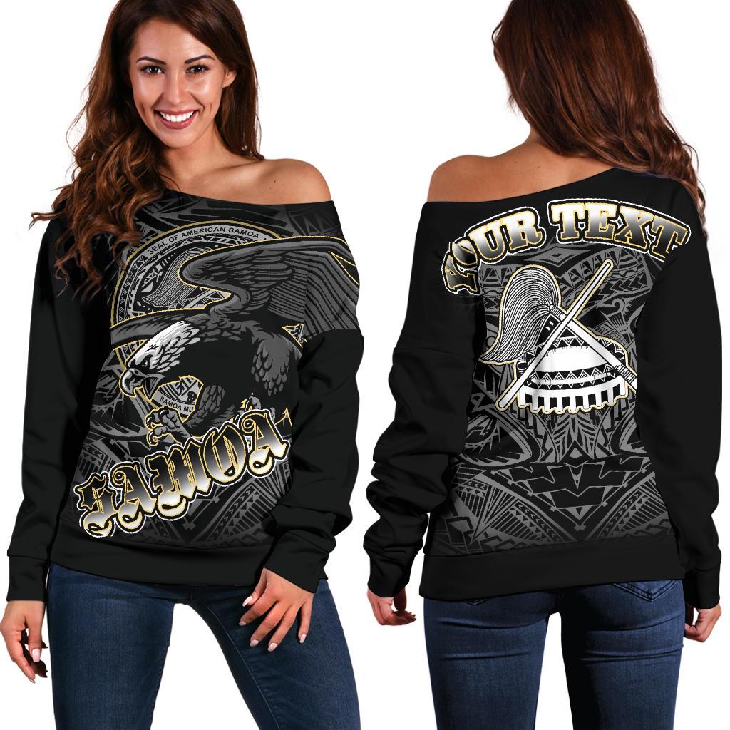 American Samoa Polynesian Eagle Custom Personalised Women's Off Shoulder Sweater - American Samoa Seal Black - Polynesian Pride