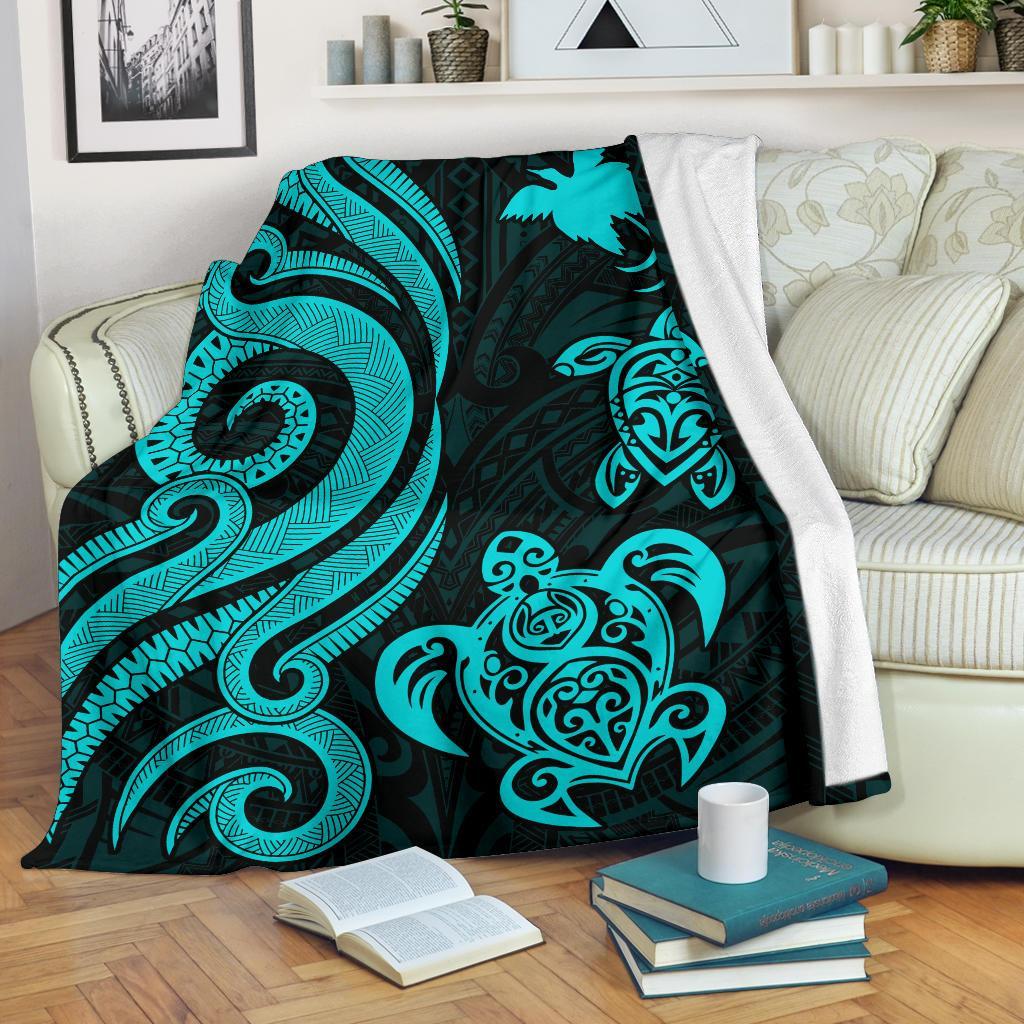 Papua New Guinea Premium Blanket - Turquoise Tentacle Turtle White - Polynesian Pride
