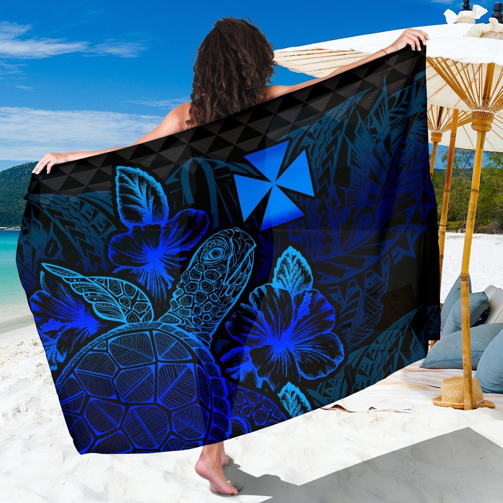 Wallis And Futuna Sarong - Turtle Hibiscus Pattern Blue Women One Size Blue - Polynesian Pride