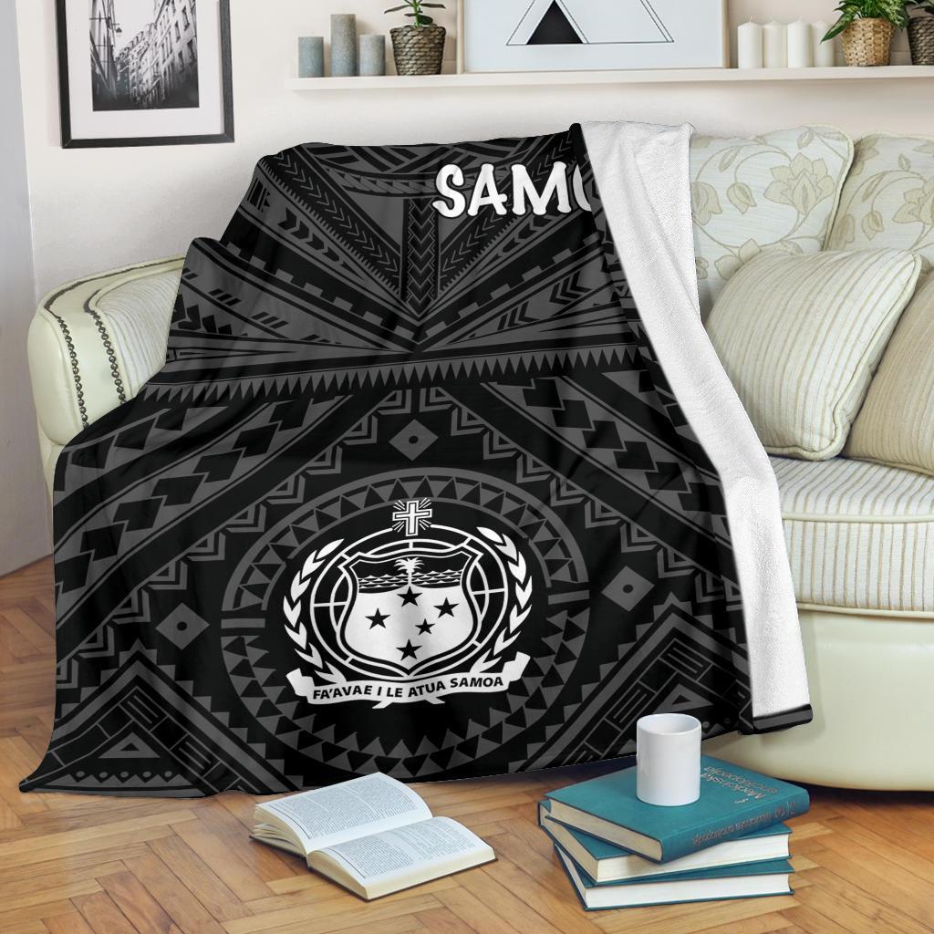 Samoa Premium Blanket - Samoa Seal In Polynesian Tattoo Style White - Polynesian Pride