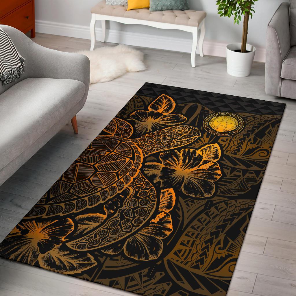 Northern Mariana Islands Area Rugs Turtle Hibiscus Gold Gold - Polynesian Pride