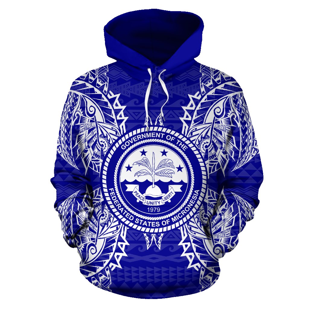 Federated States of Micronesian Polynesian ll Over Hoodie Map Blue - Polynesian Pride