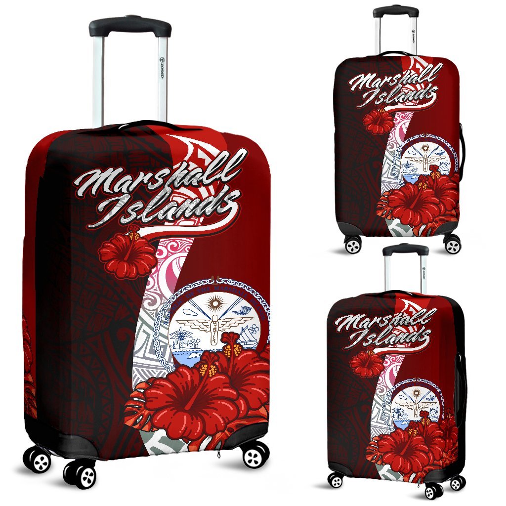 Marshall Islands Polynesian Luggage Covers - Coat Of Arm With Hibiscus Red - Polynesian Pride