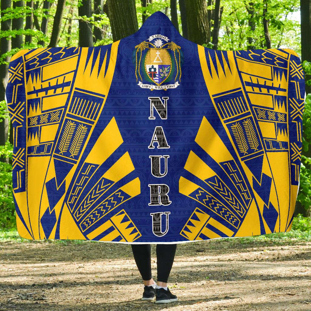 Nauru Hooded Blanket - Polynesian Tattoo Flag Hooded Blanket White - Polynesian Pride