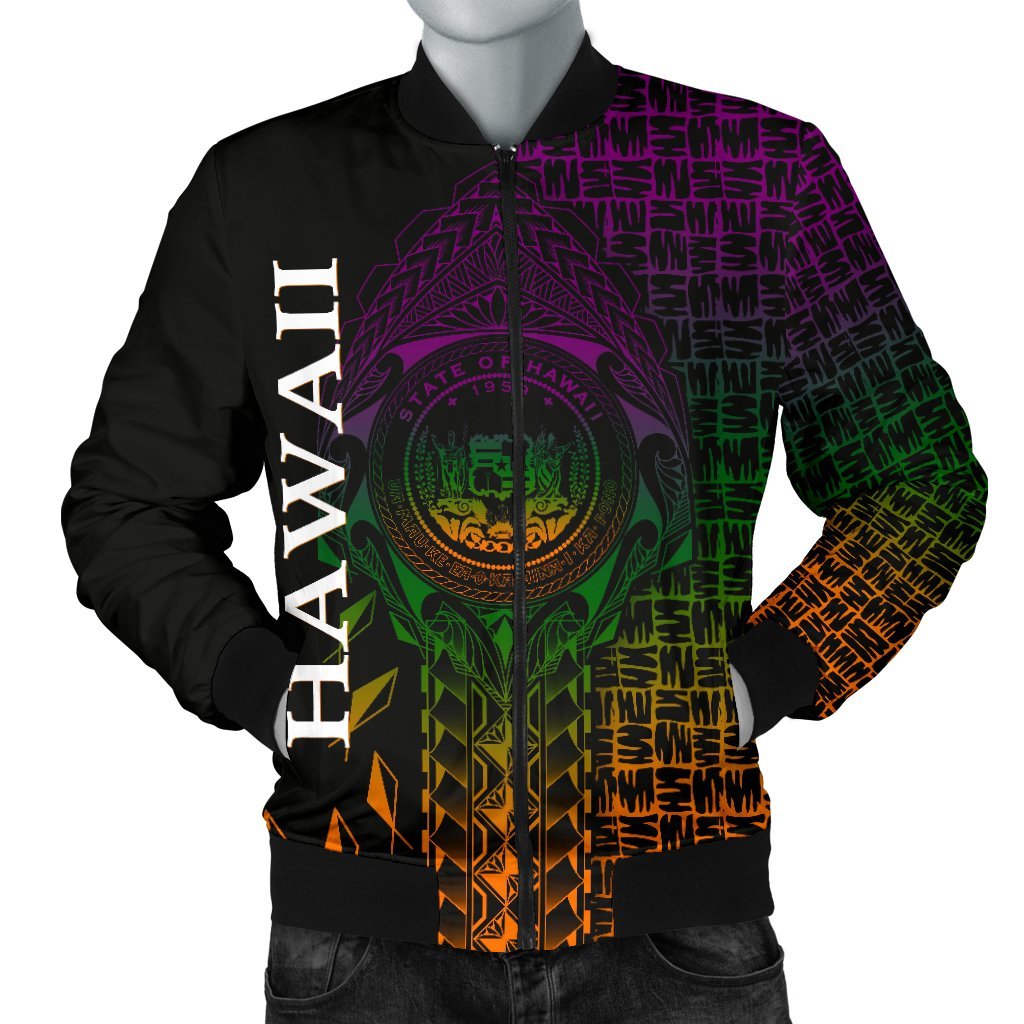 Hawaii Men's Bomber Jacket - Hawaii Seal Rocket Style Black - Polynesian Pride