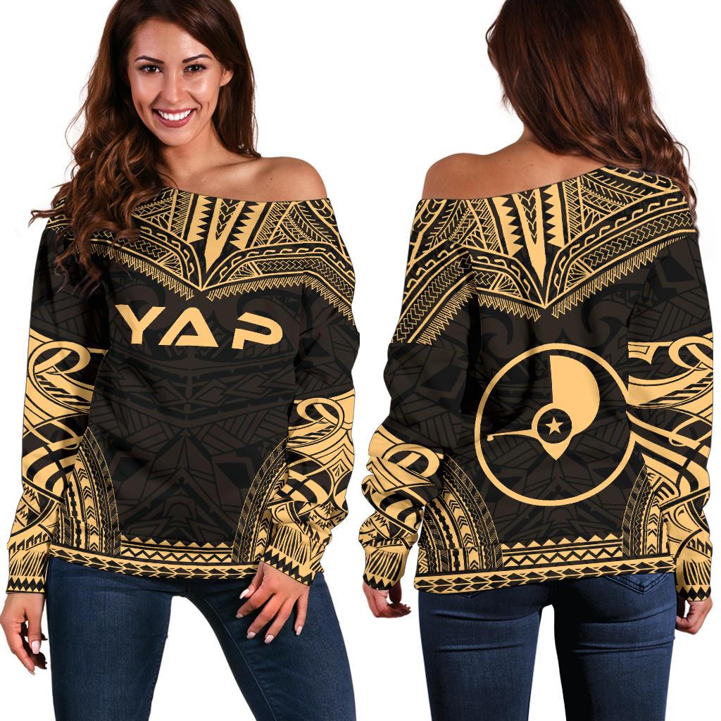 Yap Polynesian Chief Women's Off Shoulder Sweater - Gold Version Gold - Polynesian Pride