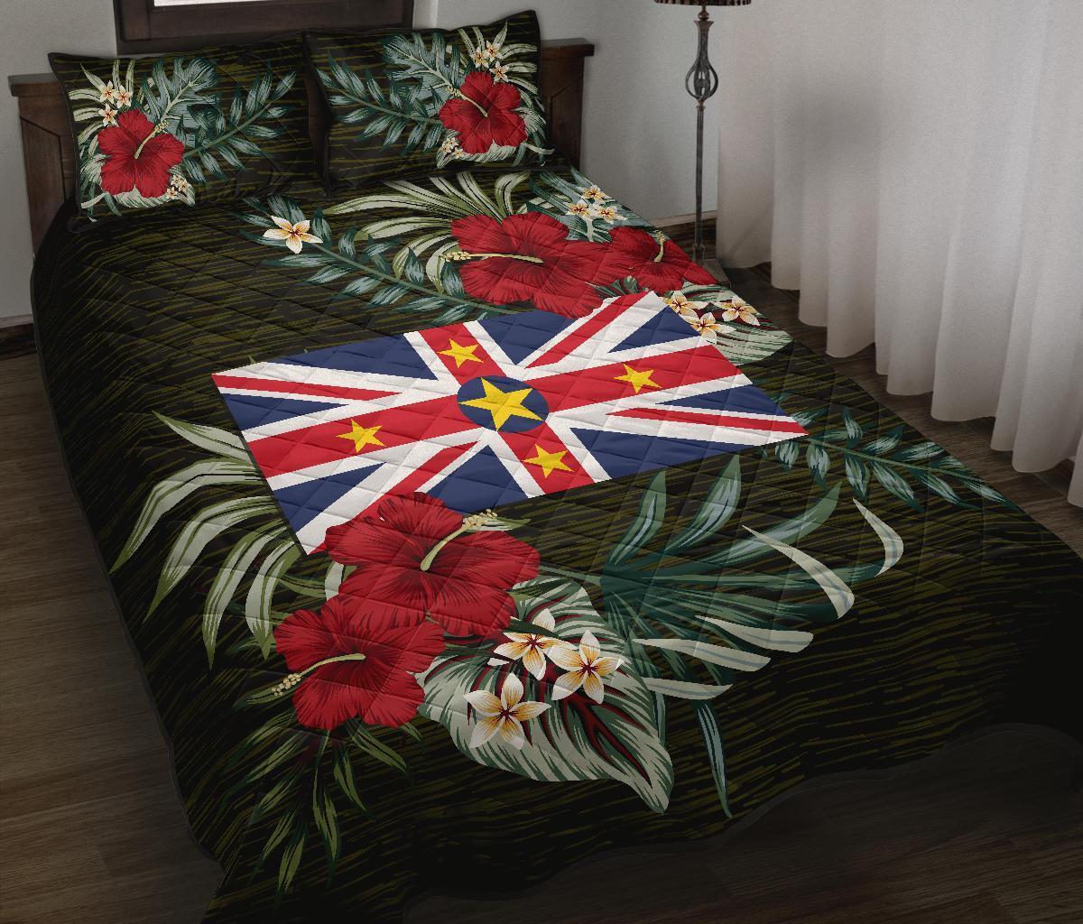 Niue Polynesian Quilt Bed Set - Special Hibiscus Black - Polynesian Pride