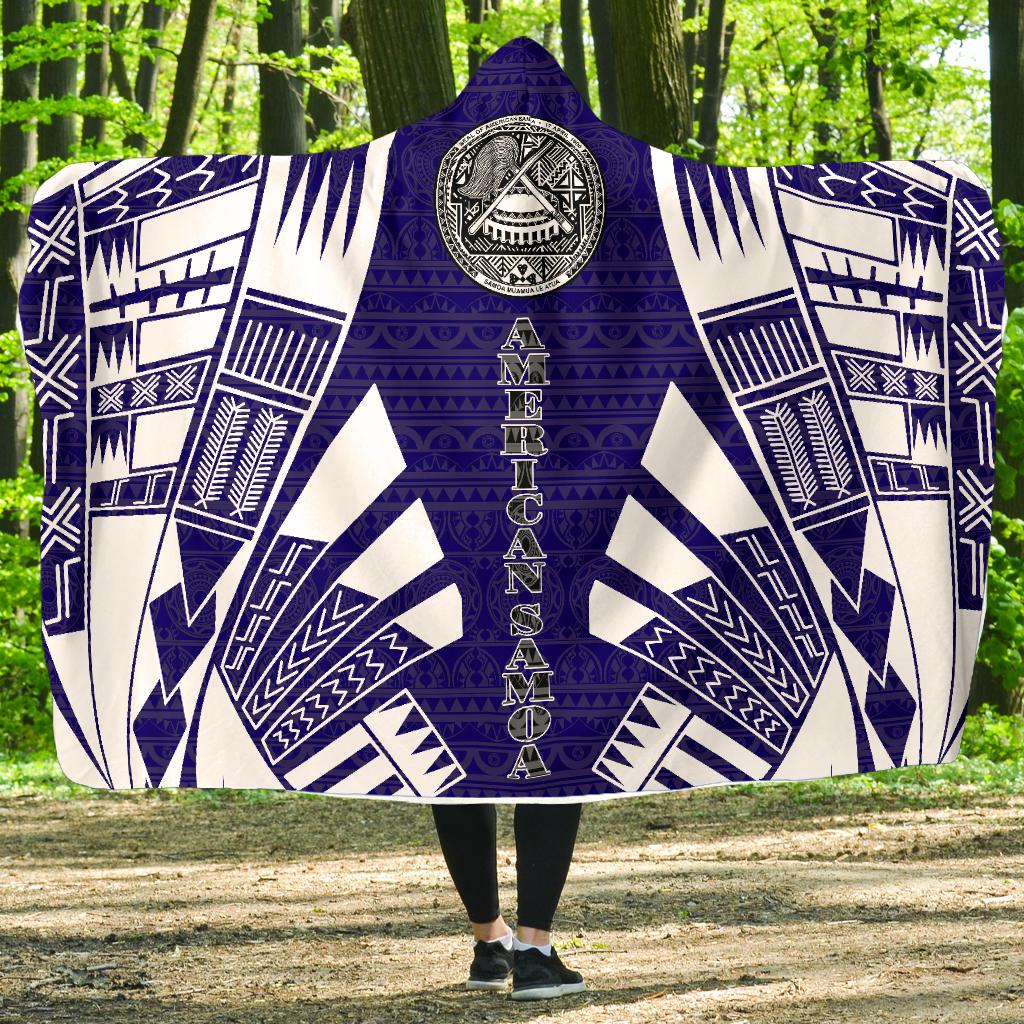 American Samoa Hooded Blanket - Polynesian Tattoo Flag Hooded Blanket White - Polynesian Pride