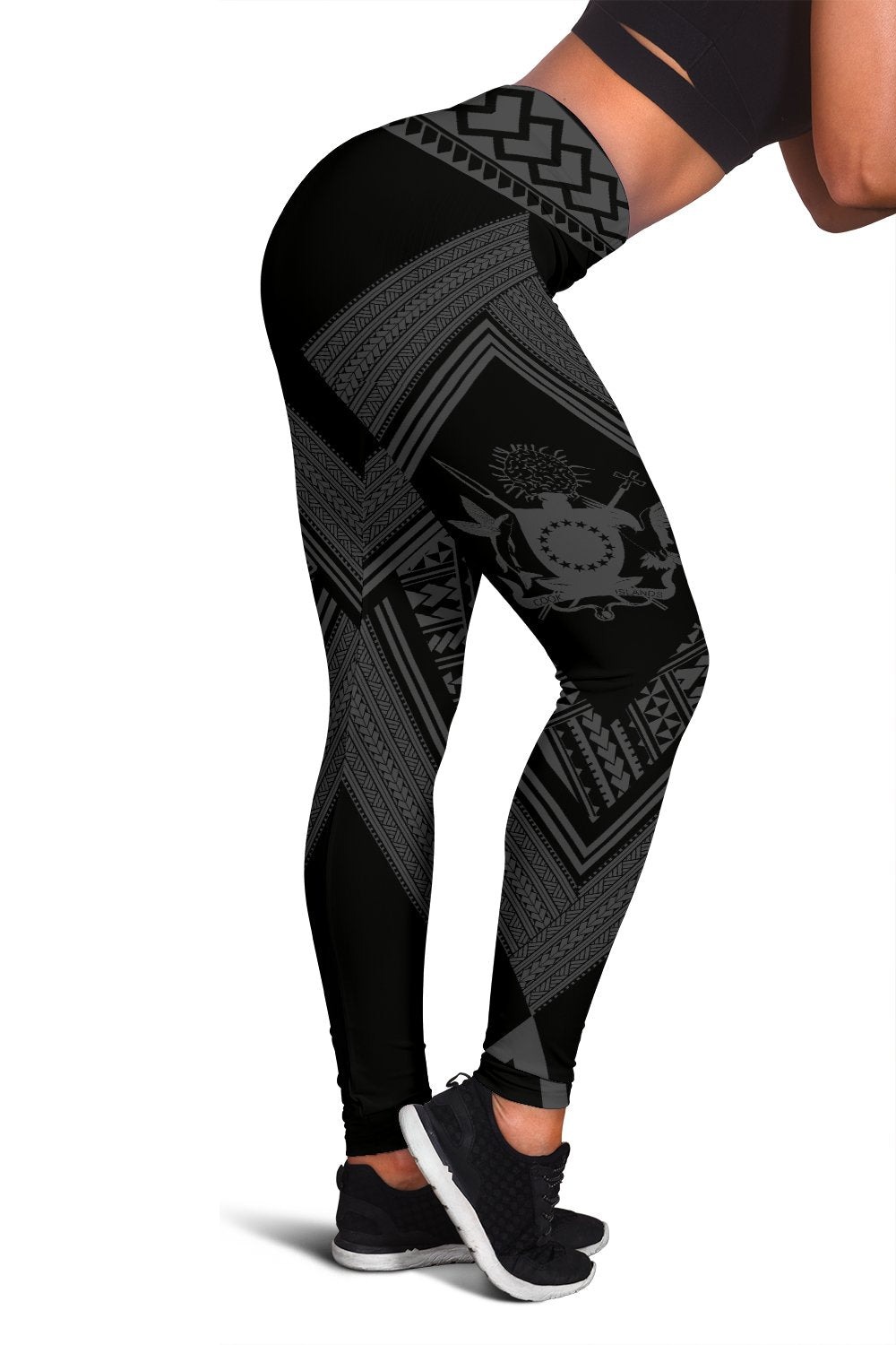 Cook Islands Coat Of Arms Polynesian Leggings - Diamond Style 05 Grey - Polynesian Pride