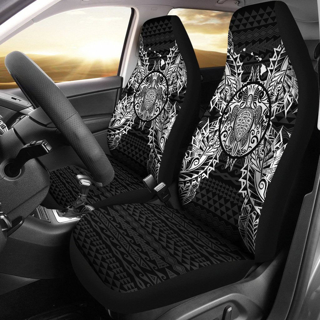 Hawaii Polynesia Car Seat Cover - Sea Turtle Map Black Universal Fit Black - Polynesian Pride