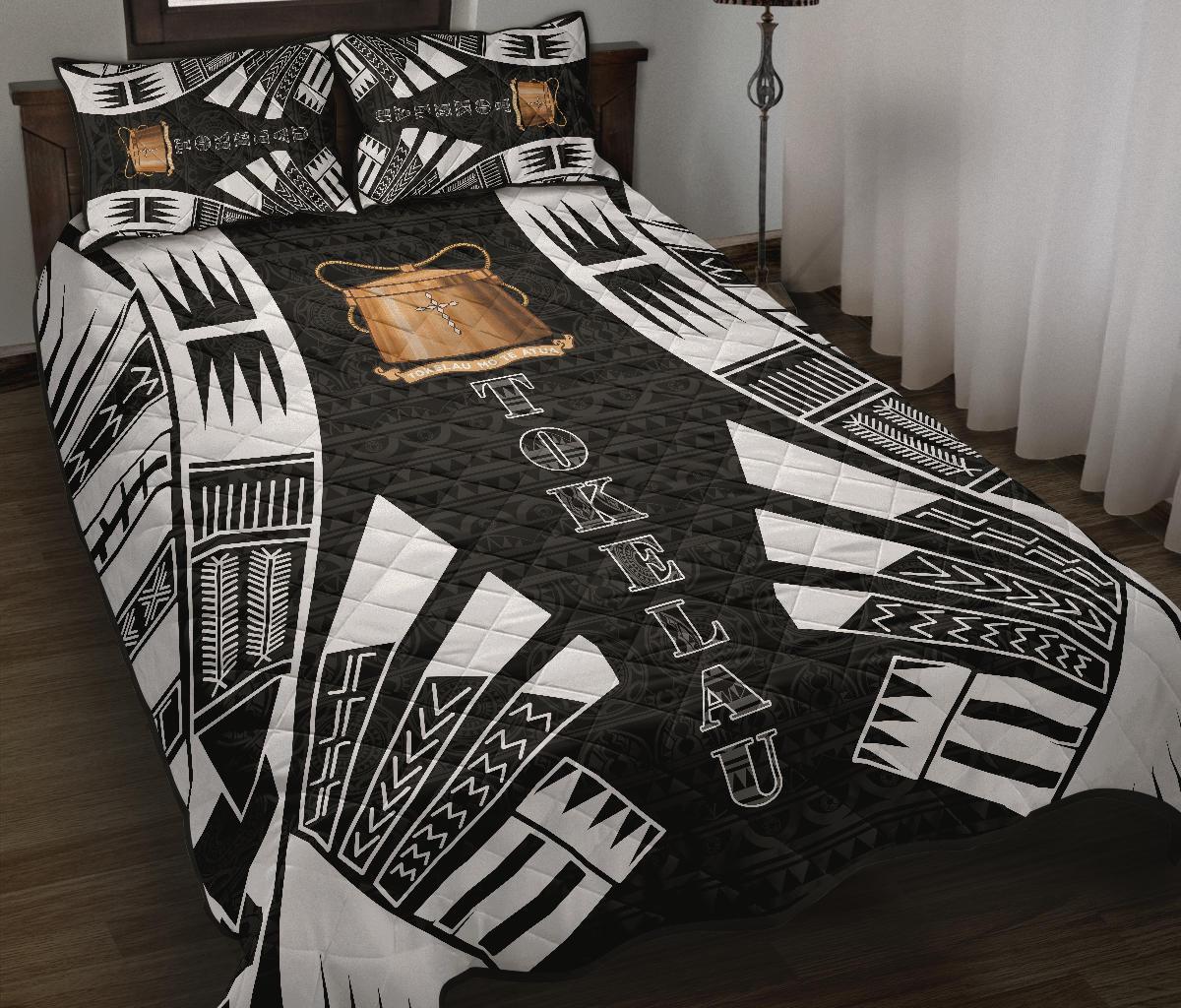 Tokelau Quilt Bed Set - Tokelau Coat Of Arms White Tattoo Style - Polynesian Pride