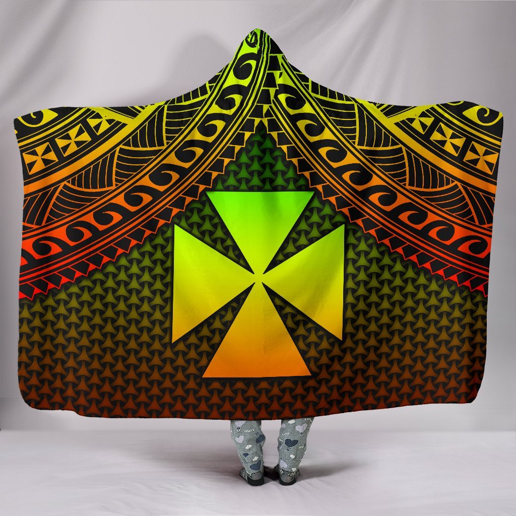 Polynesian Wallis and Futuna Hooded Blanket - Reggae Vintage Polynesian Patterns Hooded Blanket Black - Polynesian Pride