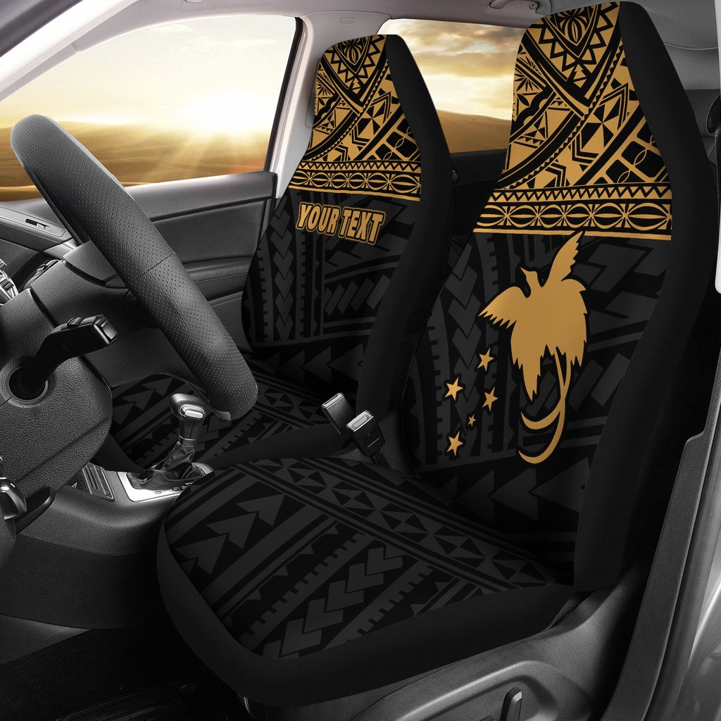 Papua New Guinea Custom Personalised Car Seat Covers - Papua New Guinea Gold Flag Polynesian Tattoo Universal Fit Gold - Polynesian Pride