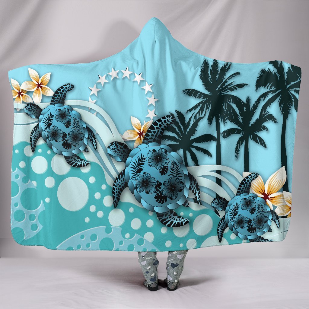 Cook Islands Hooded Blanket - Blue Turtle Hibiscus Hooded Blanket White - Polynesian Pride